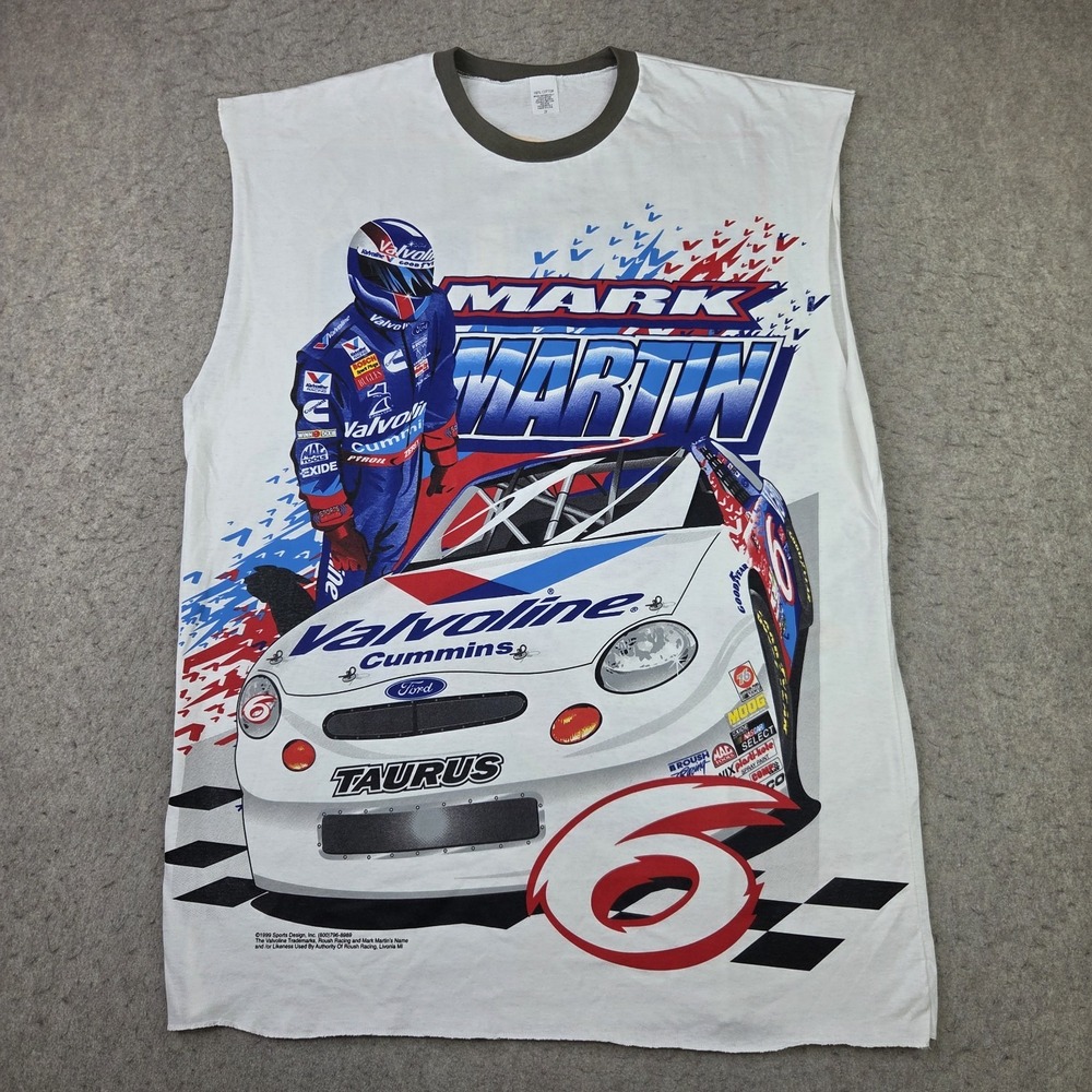 Vintage Mark Martin Shirt Mens 2XL White Sleeveless Nascar 90s Racing Sport USA